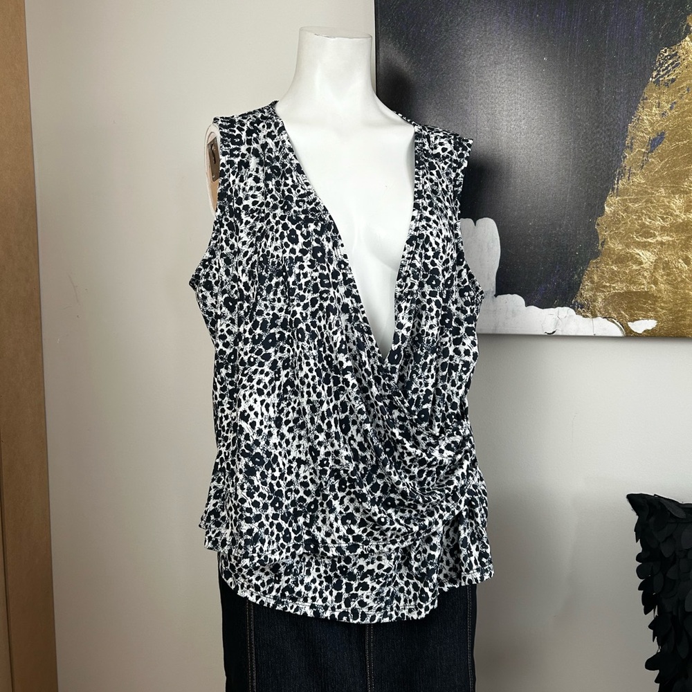 Weekenders Black & White Animal Print Draped V-Neck Camisole